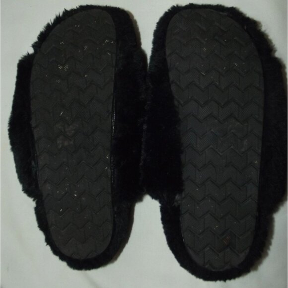 Steve Madden Slippers Womens Size 8 Black Faux Fur Fuzzy Slide House Shoes - Picture 9 of 12